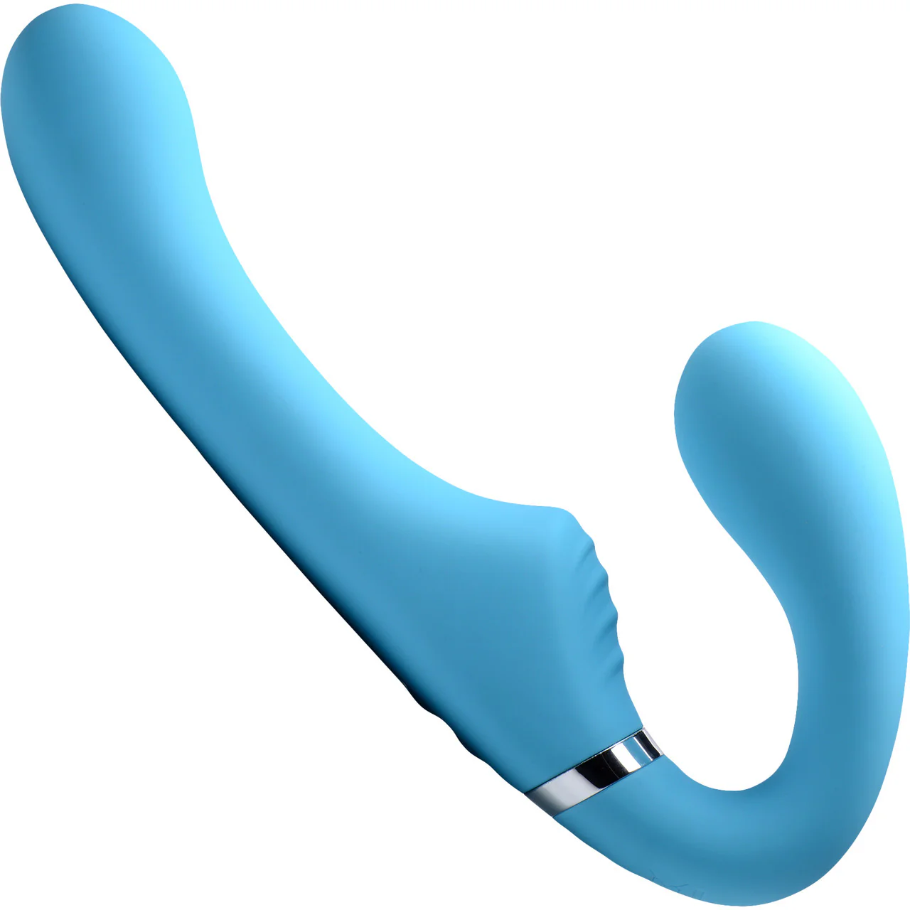 10x Mighty Rider Vibrating Silicone Strapless Strap-On With Remote Control By Strap U - Blue - Image 3