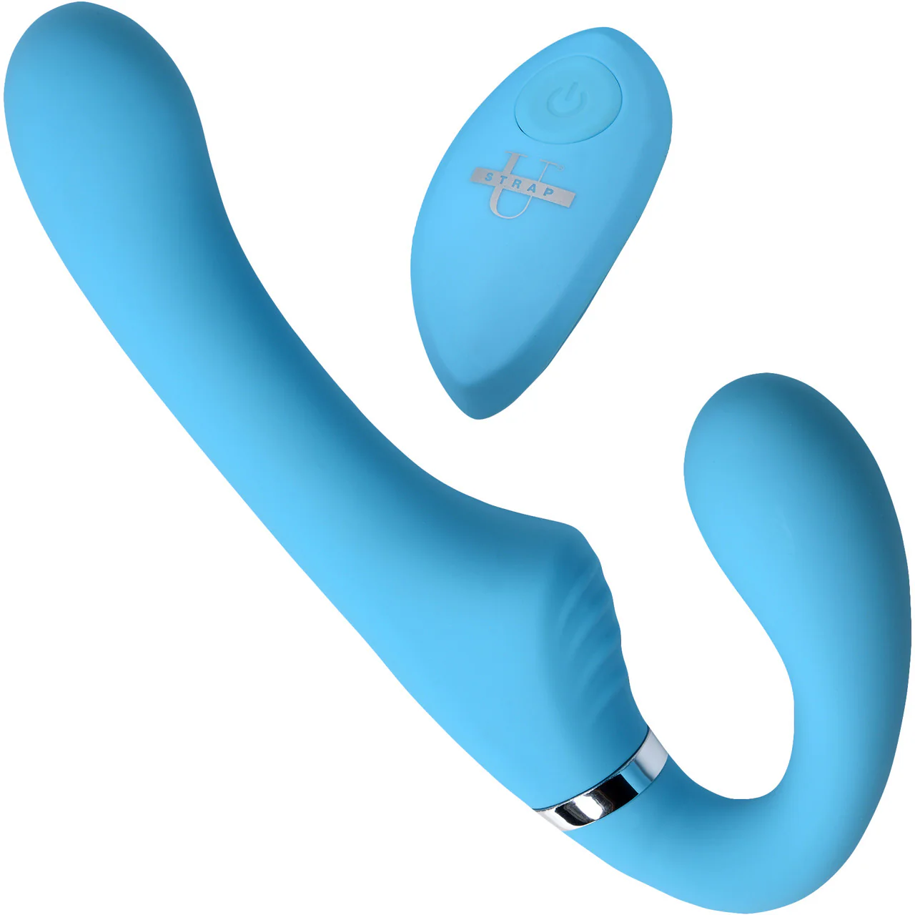 10x Mighty Rider Vibrating Silicone Strapless Strap-On With Remote Control By Strap U - Blue - Image 6