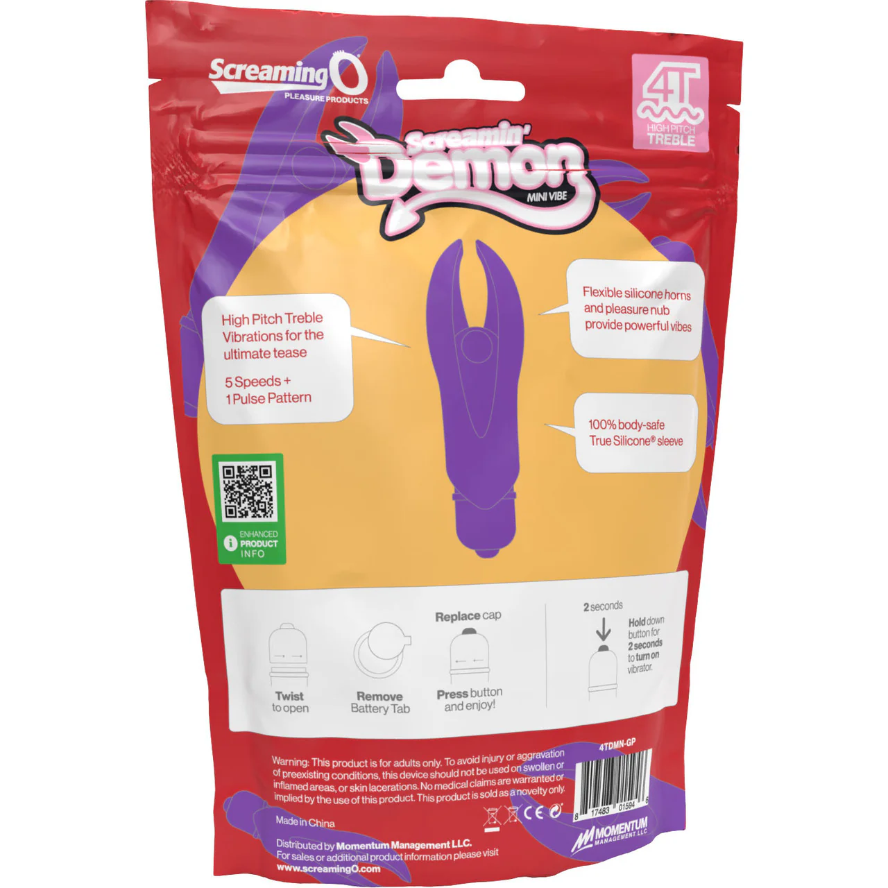 4T Screamin Demon Mini Vibrating Bullet With Silicone Horned Sleeve By Screaming O - Grape - Image 4