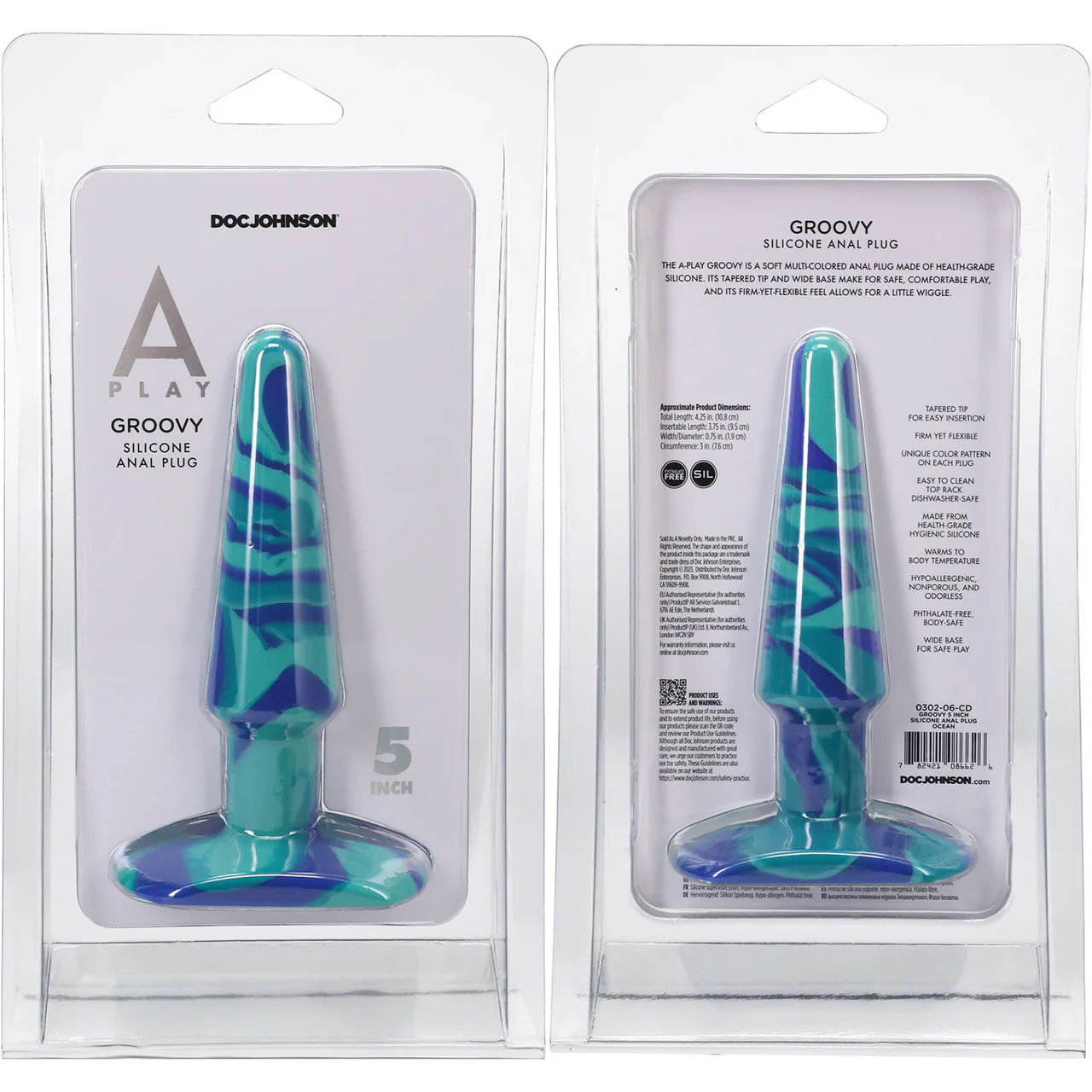 A-Play Groovy Silicone 5" Anal Plug By Doc Johnson - Ocean - Image 3