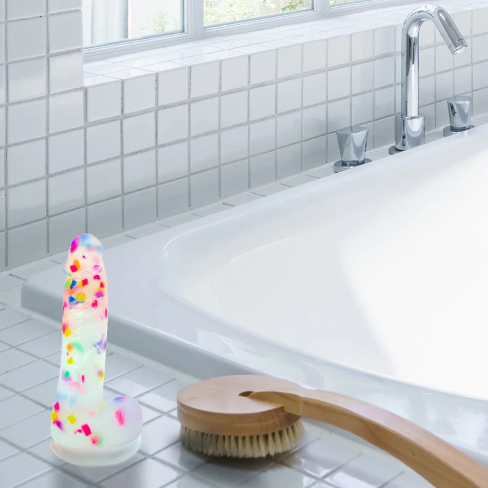 Addiction - Party Marty 7.5" Silicone Suction Cup Dildo With Balls - Frost & Confetti - Image 5