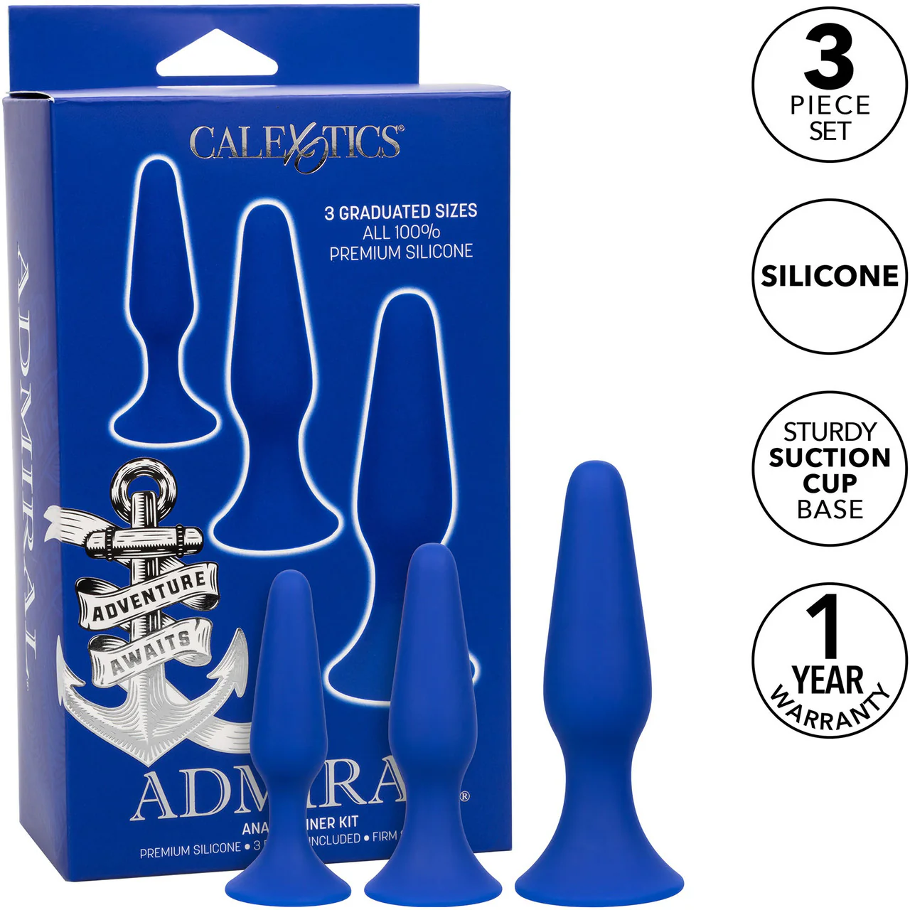Admiral 3-Piece Silicone Suction Cup Anal Trainer Kit By CalExotics - Blue - Image 11