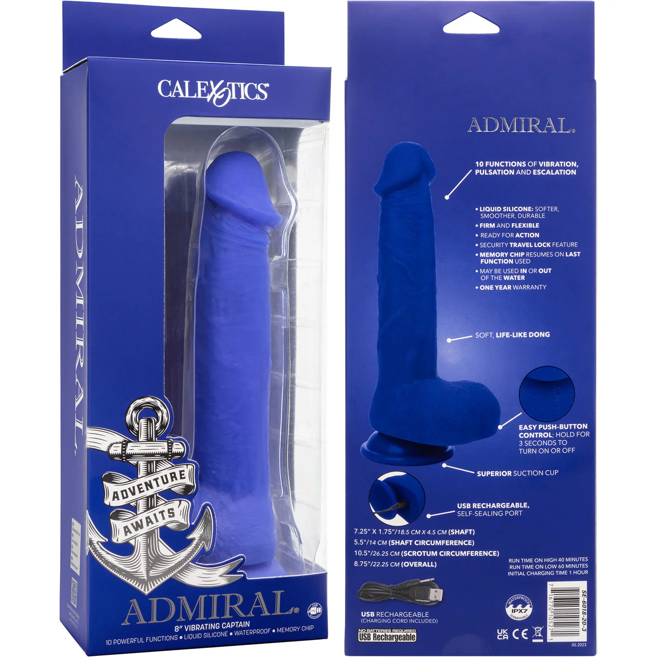Admiral Captain 8" Rechargeable Waterproof Vibrating Silicone Suction Cup Dildo By CalExotics - Blue - Image 14