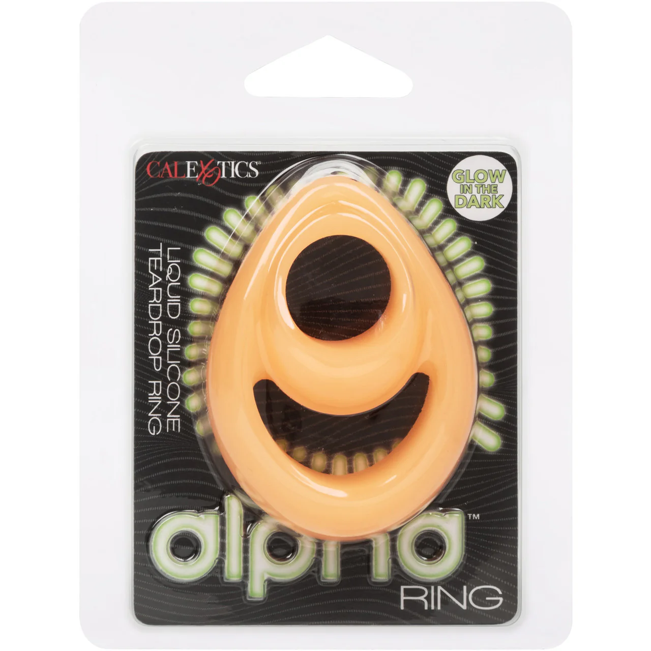 Alpha Glow In The Dark Liquid Silicone Teardrop Dual Cock Ring By CalExotics - Orange - Image 7