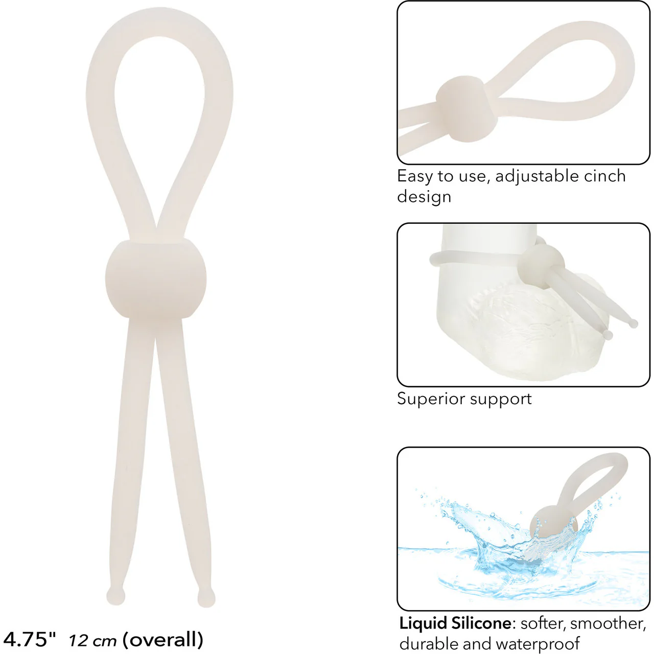 Alpha Liquid Silicone Lasso Cock Ring By CalExotics - Natural - Image 6
