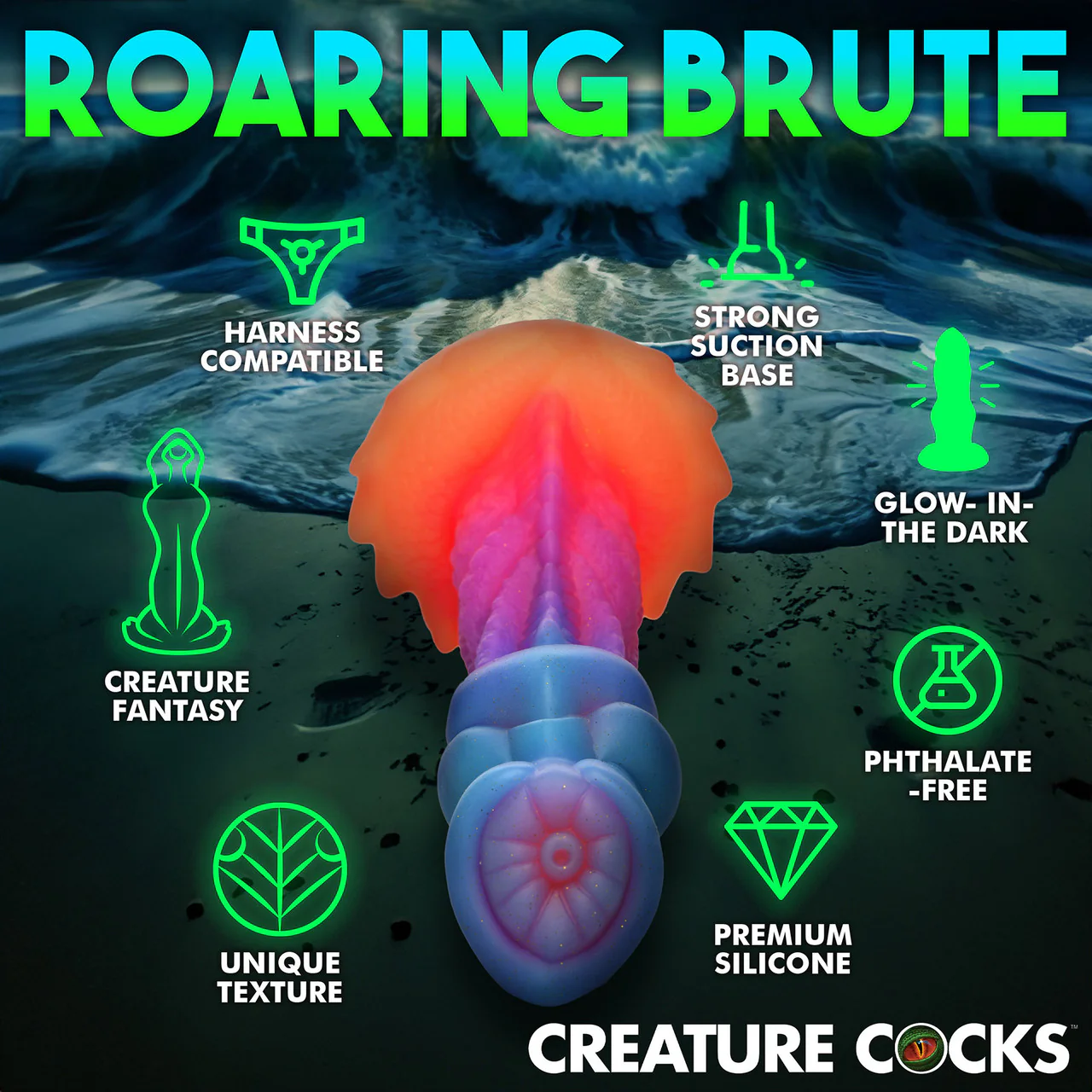 Aqua-Cock 7.5" Silicone Glow In The Dark Suction Cup Dildo By Creature Cocks - Image 12