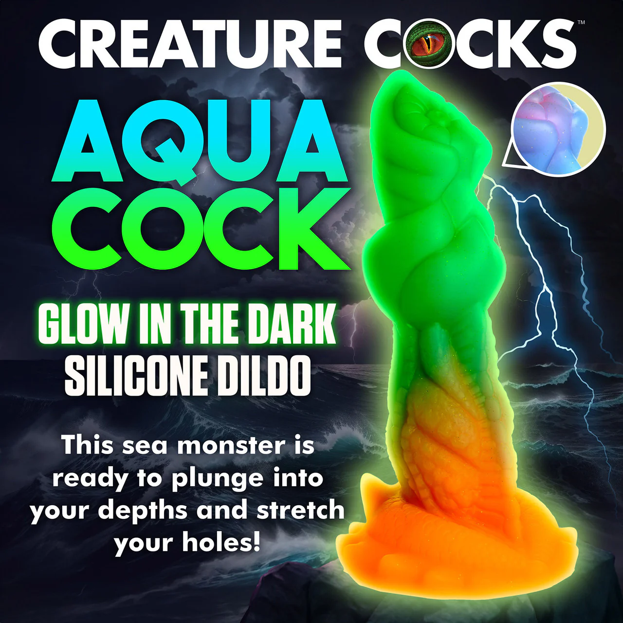 Aqua-Cock 7.5" Silicone Glow In The Dark Suction Cup Dildo By Creature Cocks - Image 15