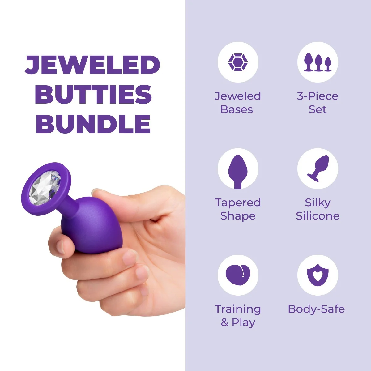 b-Vibe Jeweled Butties Bundle Silicone 3 Piece Anal Training Set - Image 2