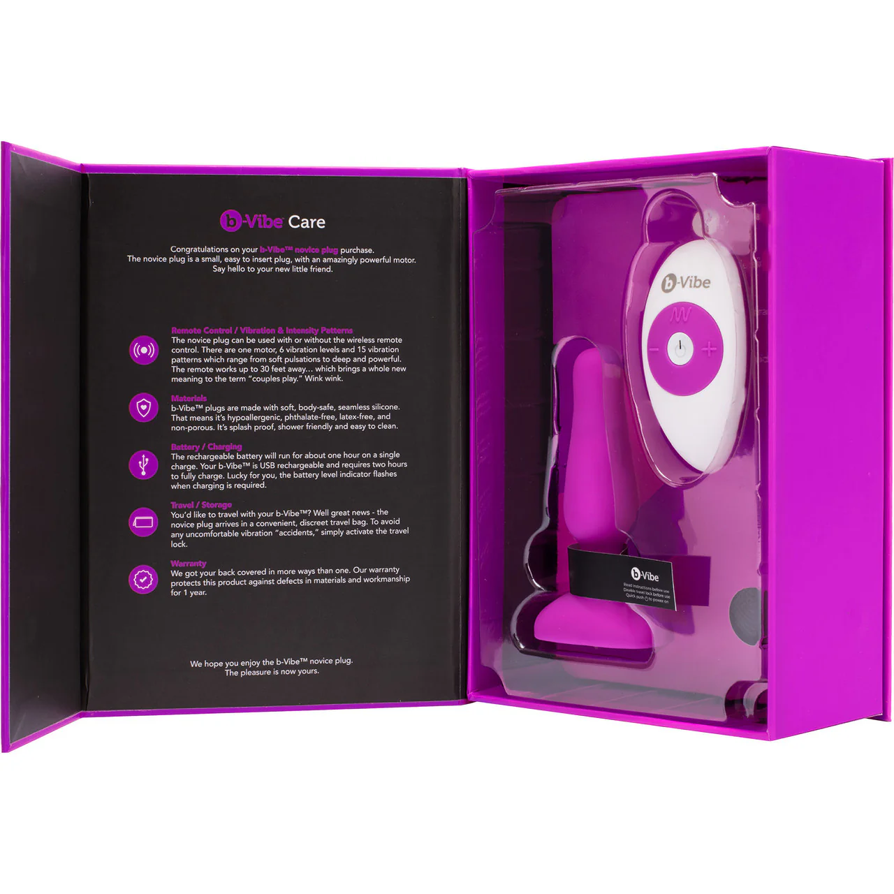 b-Vibe Novice Plug Vibrating Anal Plug With Remote - Fuchsia - Image 10