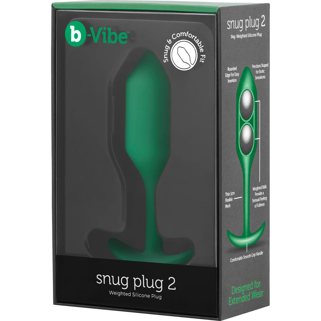 b-Vibe Snug Plug 2 Medium Silicone Weighted Butt Plug - Green - Image 6