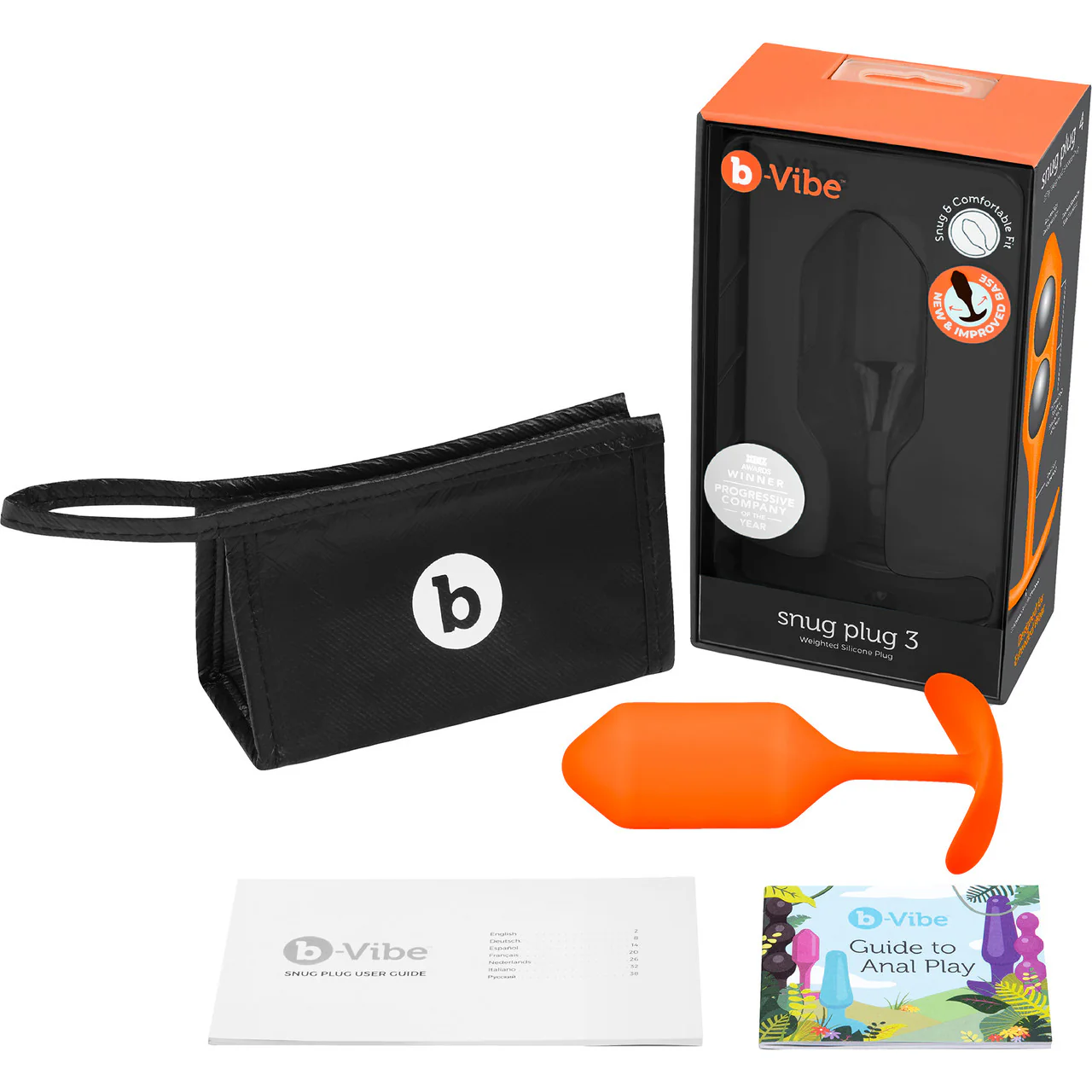 b-Vibe Snug Plug 3 Large Silicone Weighted Butt Plug - Orange - Image 5