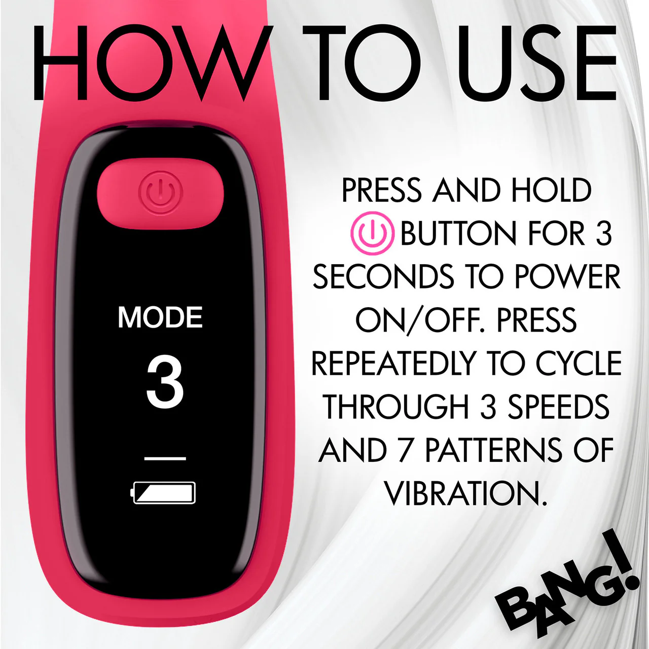 BANG! Digital Display Rechargeable Waterproof Silicone Dual Stimulation Vibrator - Pink - Image 15