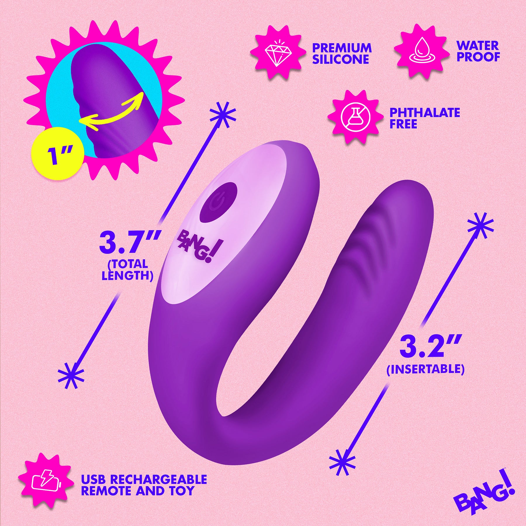 BANG! Gyrating G-Spot Rechargeable Silicone Dual Stimulation Vibrator With Remote - Image 14
