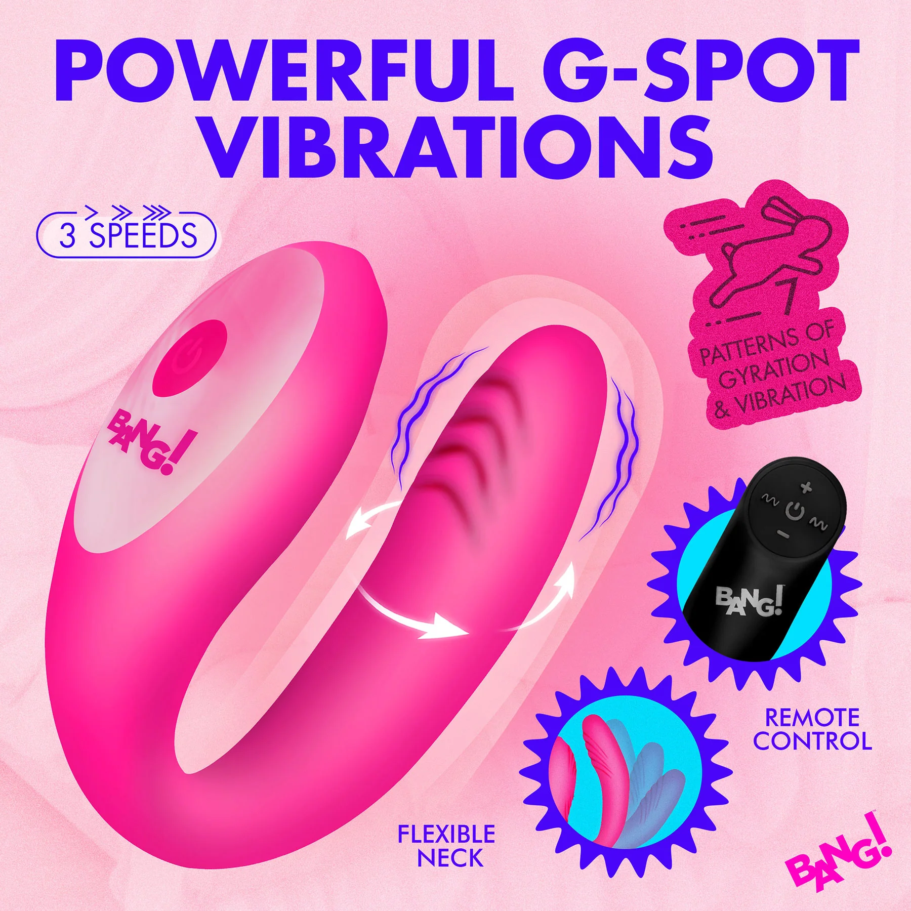 BANG! Gyrating G-Spot Rechargeable Silicone Dual Stimulation Vibrator With Remote - Image 3