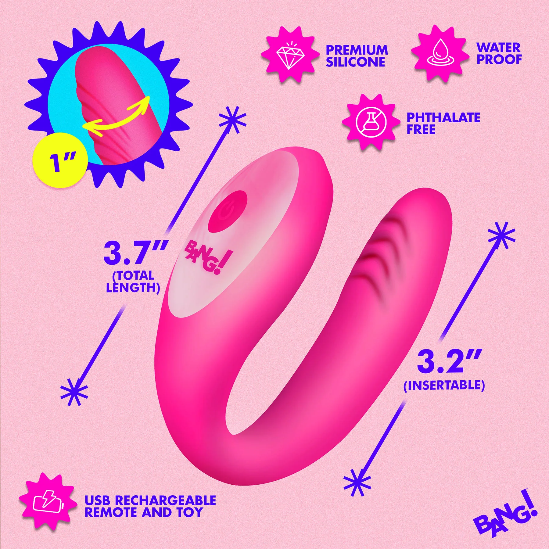 BANG! Gyrating G-Spot Rechargeable Silicone Dual Stimulation Vibrator With Remote - Image 7