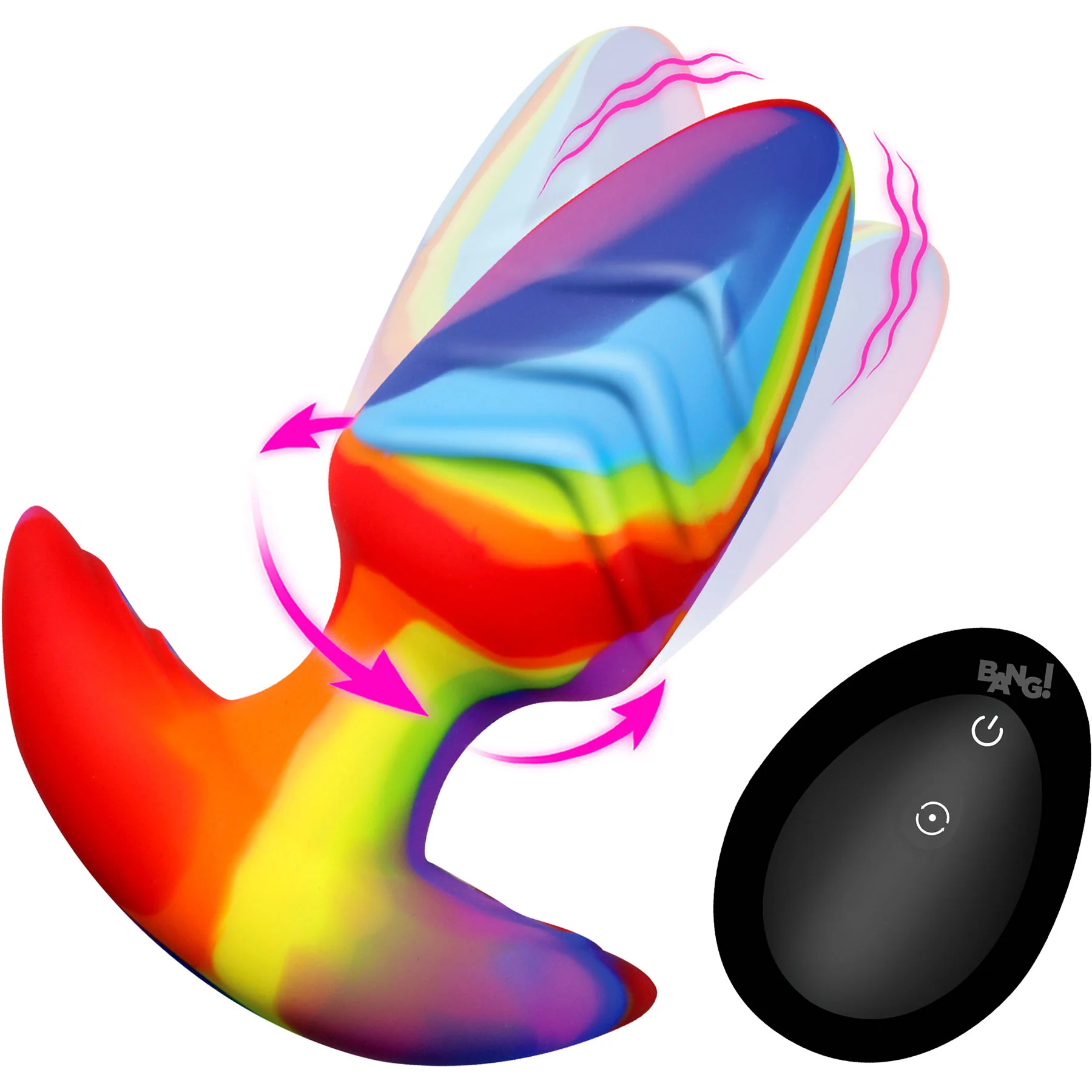 BANG! Rainbow Rotating & Vibrating Silicone Butt Plug With Remote - Image 3