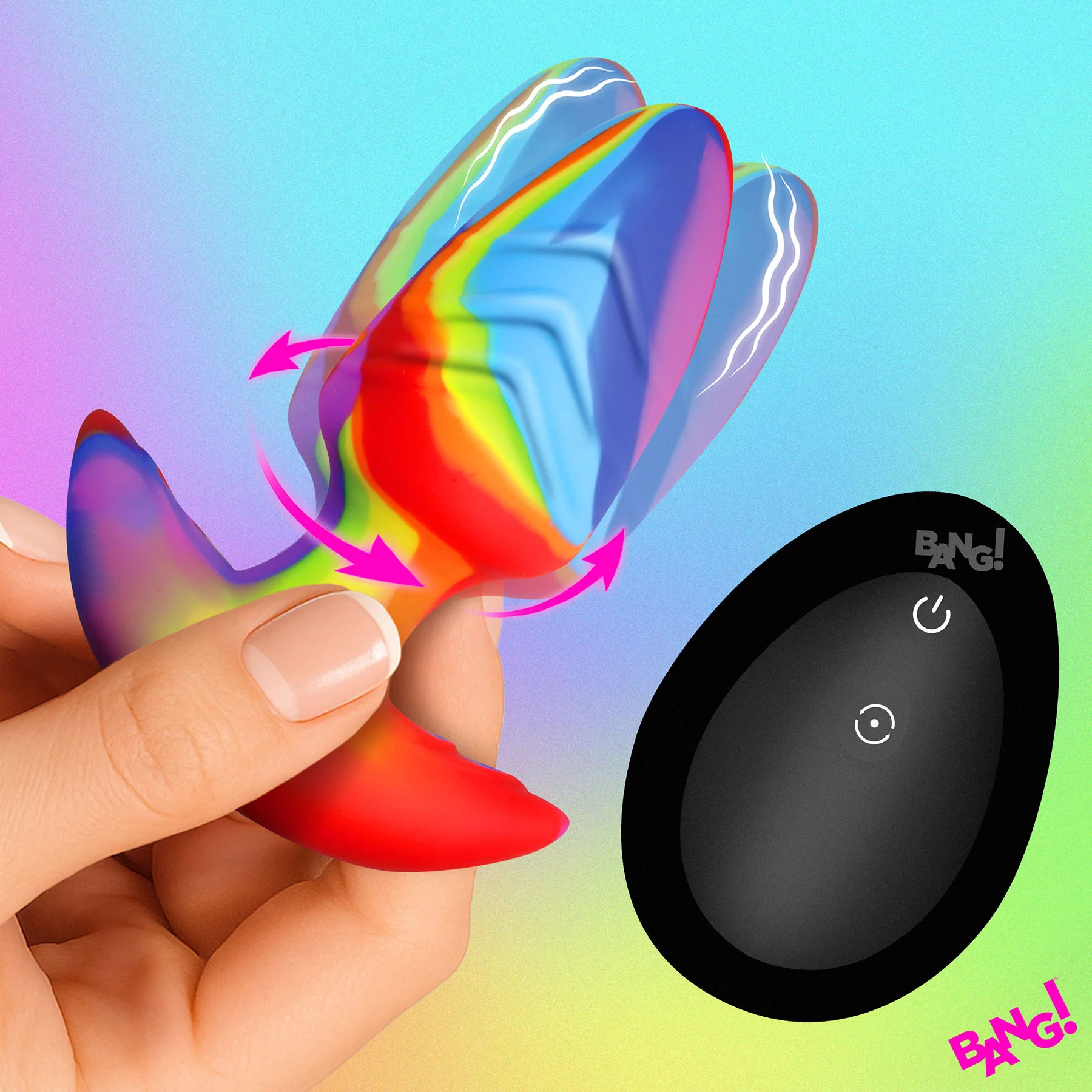 BANG! Rainbow Rotating & Vibrating Silicone Butt Plug With Remote - Image 4