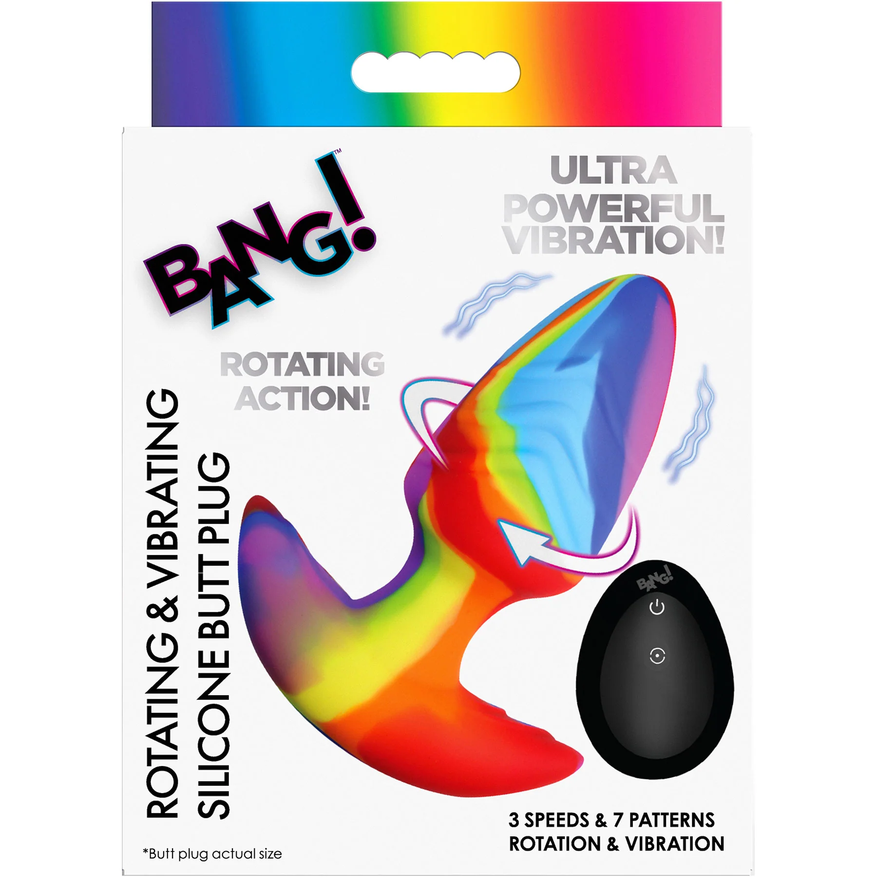 BANG! Rainbow Rotating & Vibrating Silicone Butt Plug With Remote - Image 7
