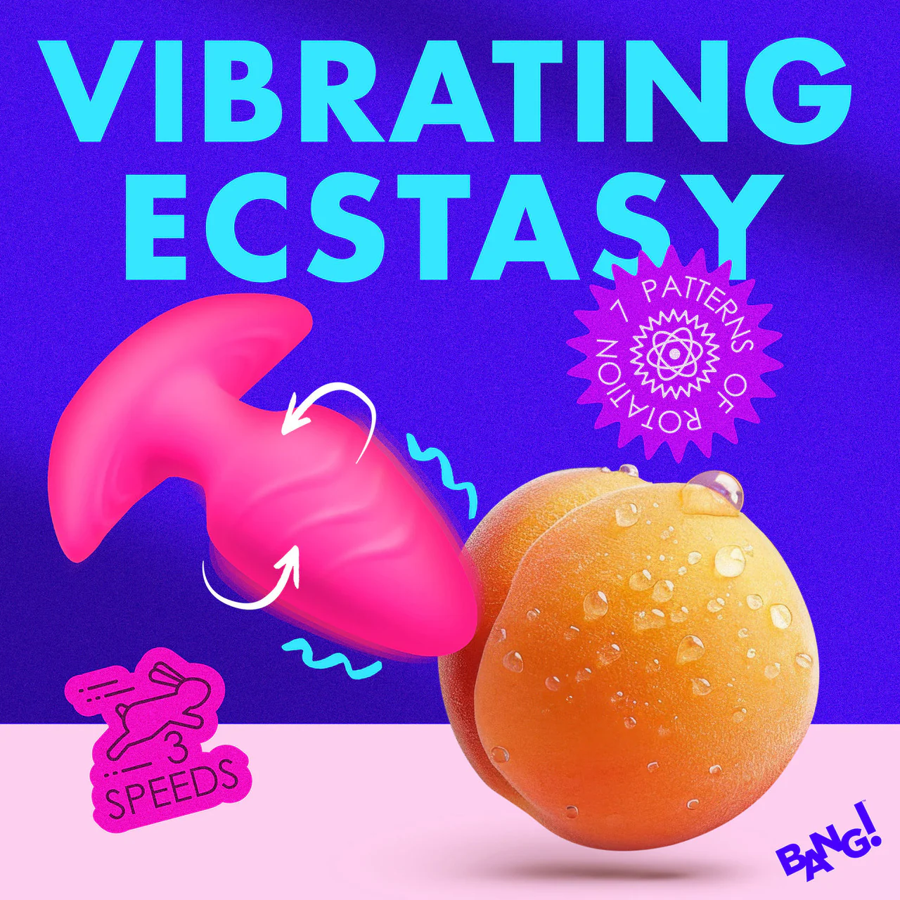 BANG! Rechargeable Rotating & Vibrating Silicone Butt Plug With Remote - Pink - Image 10