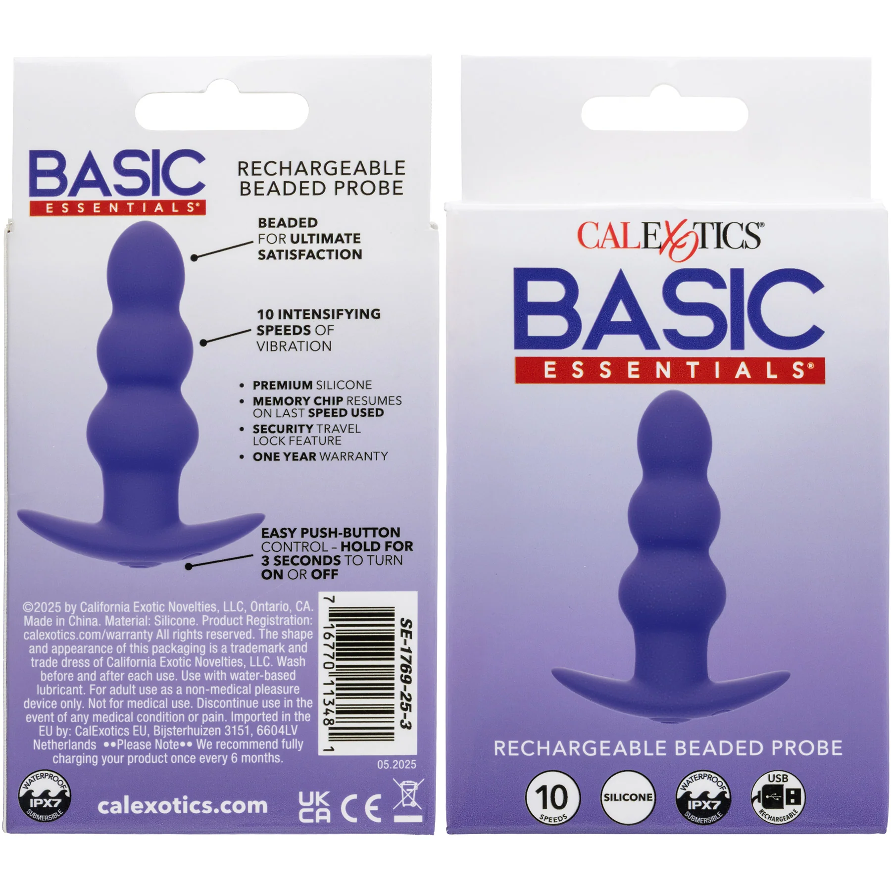 Basic Essentials® Rechargeable Beaded Probe Silicone Vibrating Butt Plug By CalExotics - Image 8
