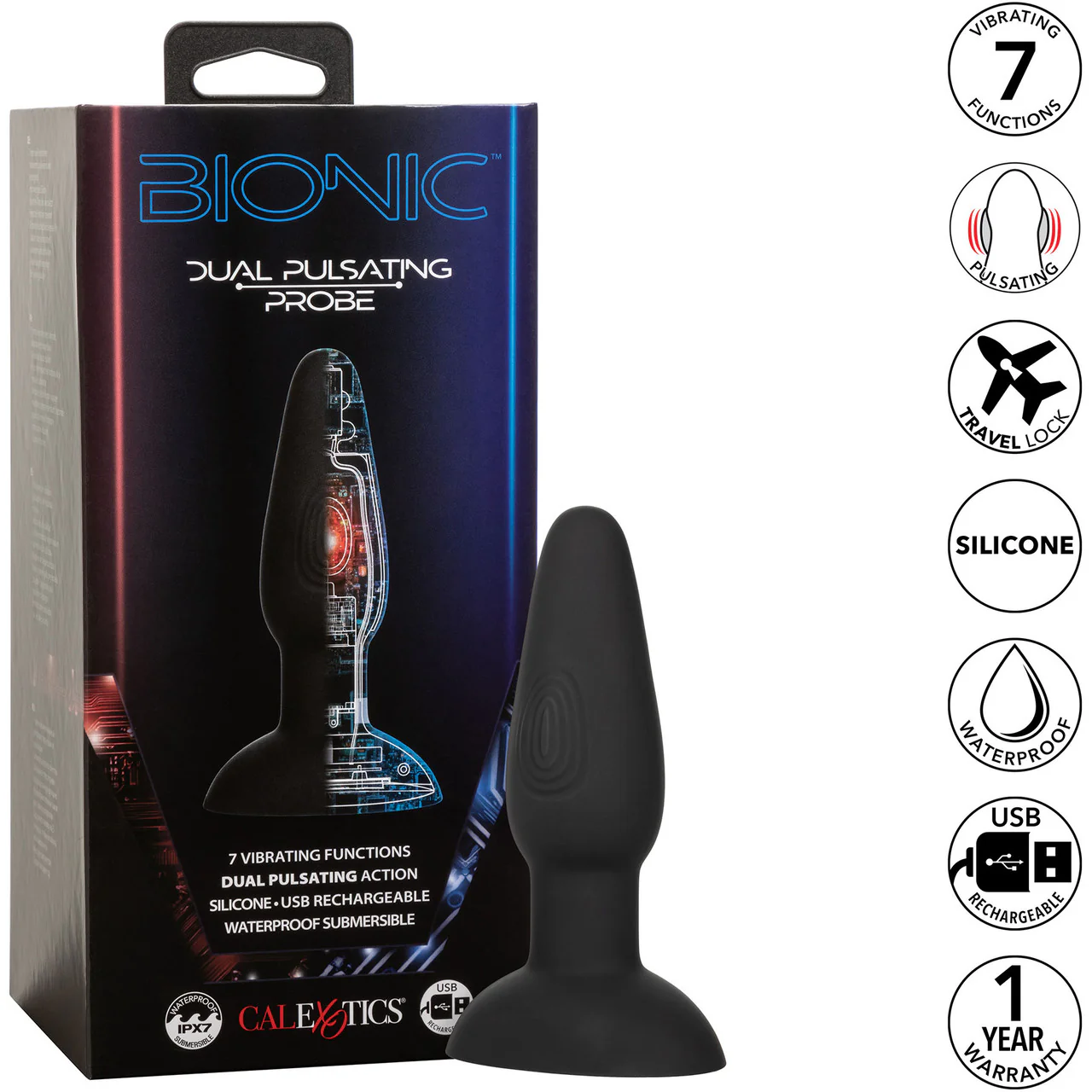 Bionic Dual Pulsating Probe Rechargeable Silicone Anal Stimulator By CalExotics - Black - Image 9
