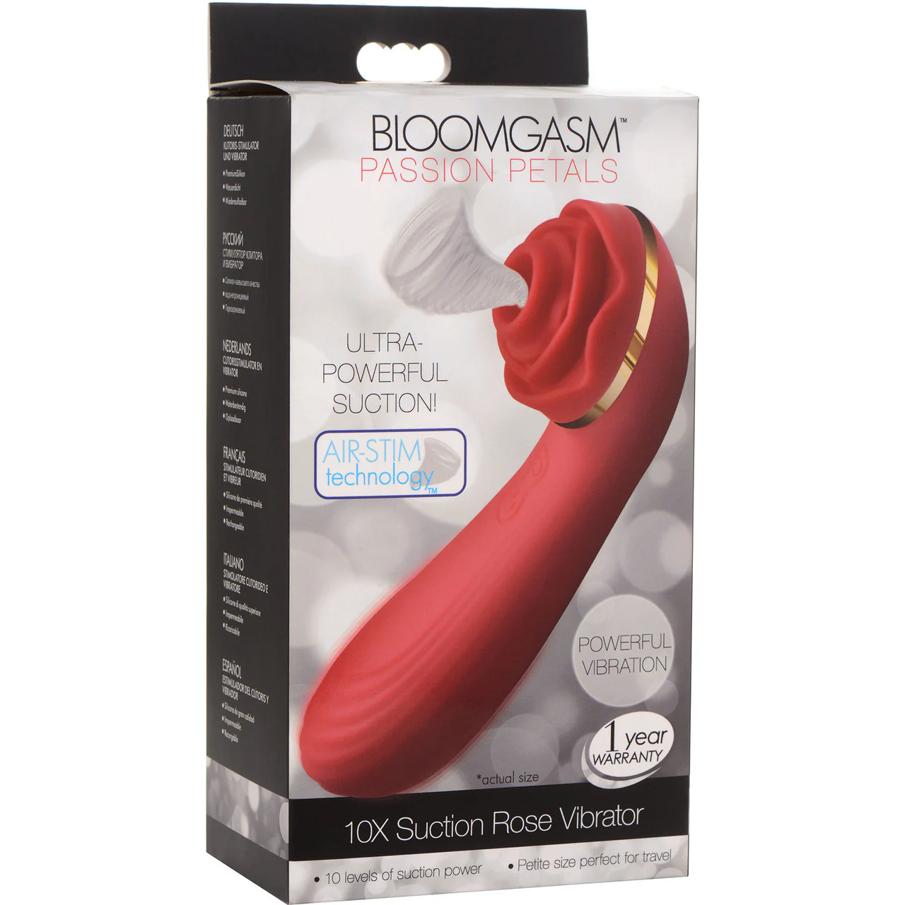 Bloomgasm Passion Petals 10X Air-Stim Silicone Rose Clitoral Stimulator With Insertable Vibrator - Red - Image 12