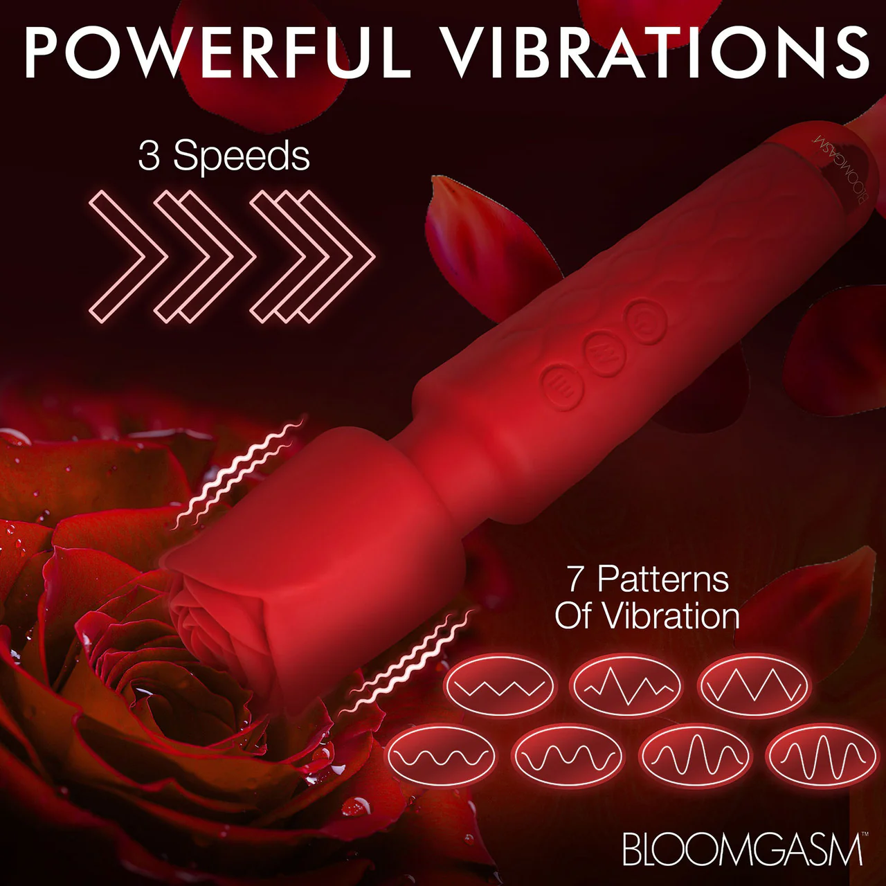 Bloomgasm Pleasure Rose 10X Rechargeable Silicone Wand Vibrator With Rose Attachment - Red - Image 17