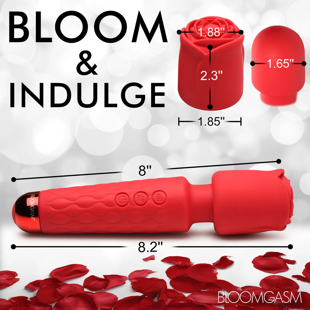 Bloomgasm Pleasure Rose 10X Rechargeable Silicone Wand Vibrator With Rose Attachment - Red - Image 18