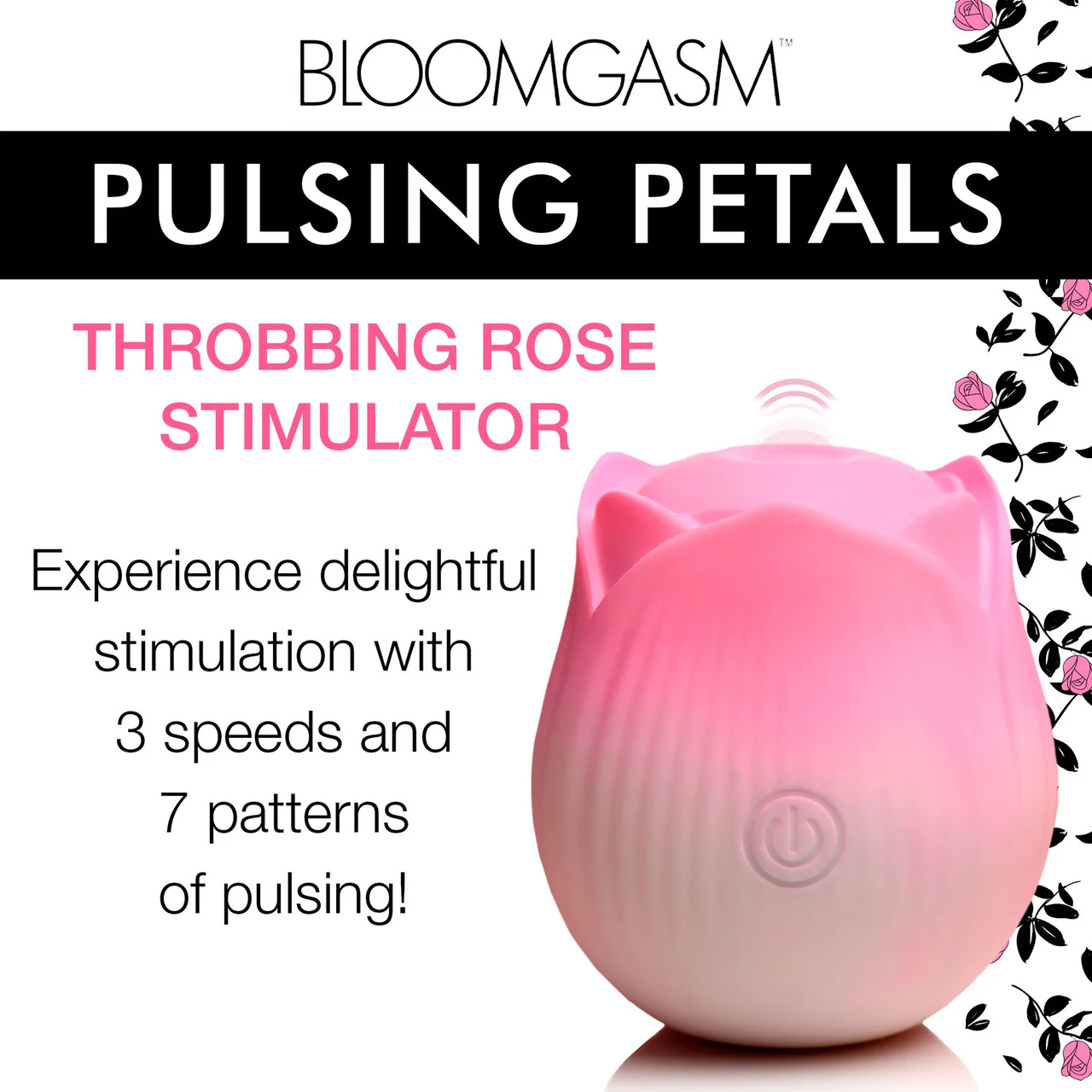 Bloomgasm Pulsing Petals Throbbing Rose Stimulator Rechargeable Clitoral Vibrator - Pink & White - Image 10