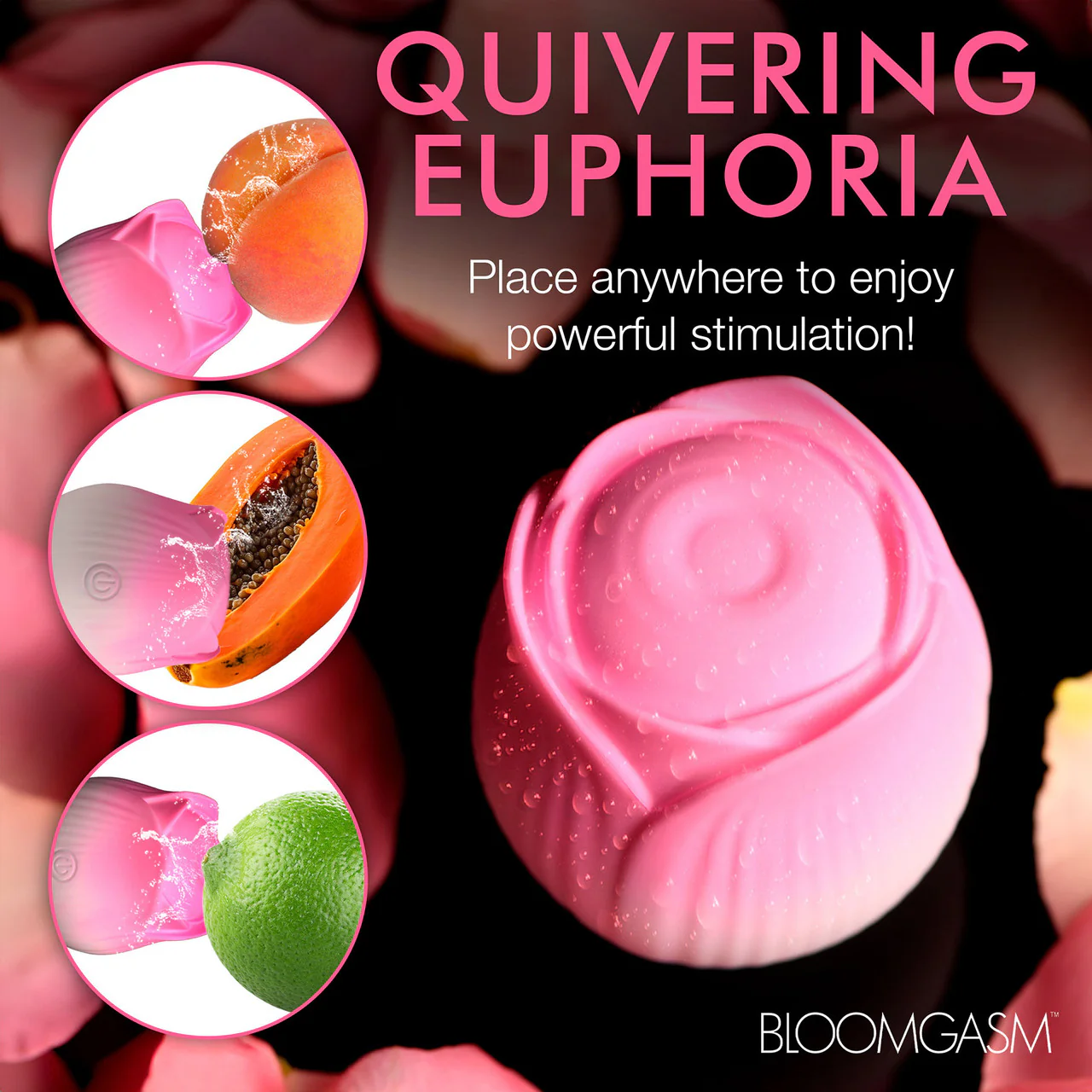 Bloomgasm Pulsing Petals Throbbing Rose Stimulator Rechargeable Clitoral Vibrator - Pink & White - Image 15