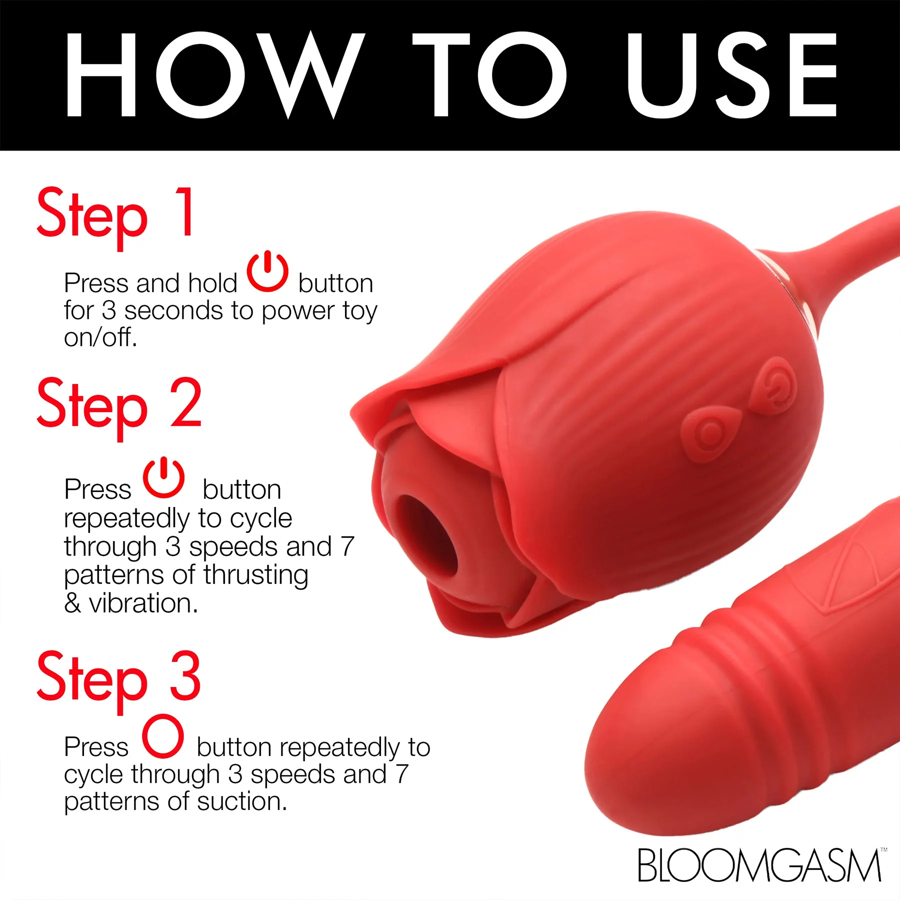 Bloomgasm Romping Rose 10X Silicone Suction Rose & Thrusting Vibrator - Image 3