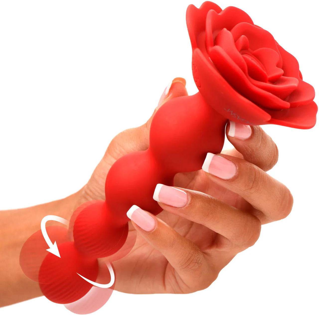 Bloomgasm Rose Twirl 10X Vibrating & Rotating Rechargeable Silicone Anal Beads - Red - Image 3