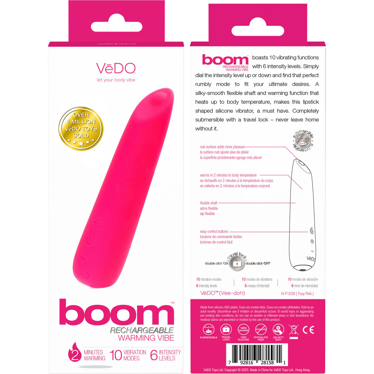 Boom Rechargeable Waterproof Silicone Warming Mini Vibrator By VeDO - Foxy Pink - Image 4