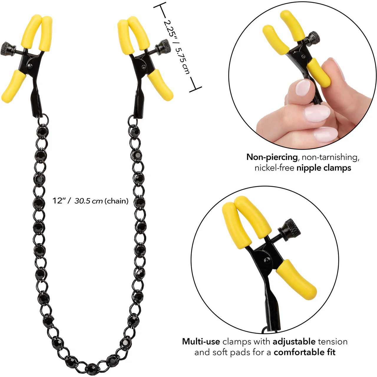 Boundless Nipple Teasers Adjustable Nipple Clamps By CalExotics - Black & Yellow - Image 5