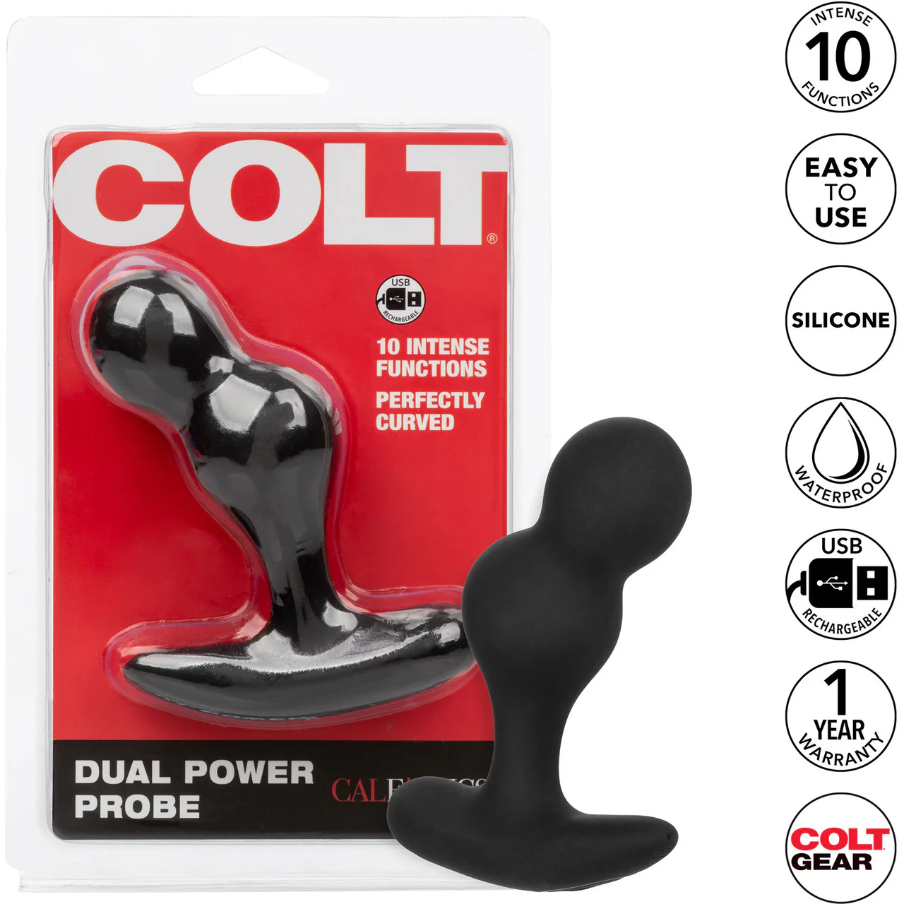 COLT Dual Power Probe Rechargeable Waterproof Silicone Anal Vibrator - Black - Image 8