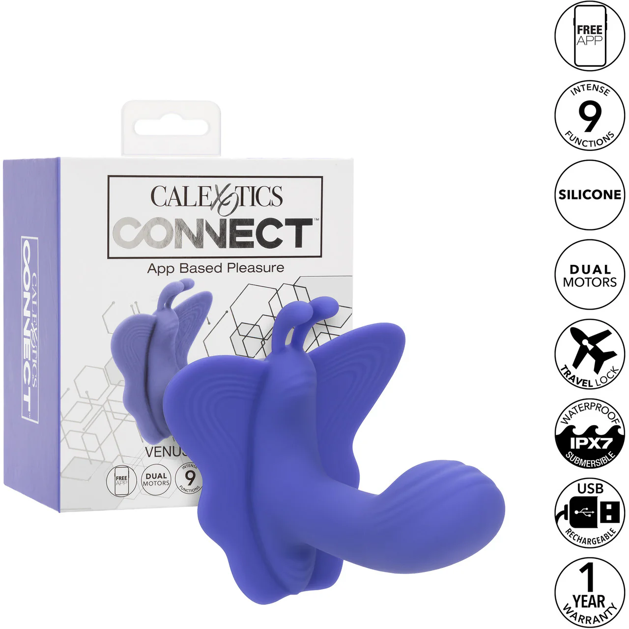 Connect® Venus Butterfly Rechargeable Silicone App Enabled Dual Stimulation Vibrator By CalExotics - Image 8