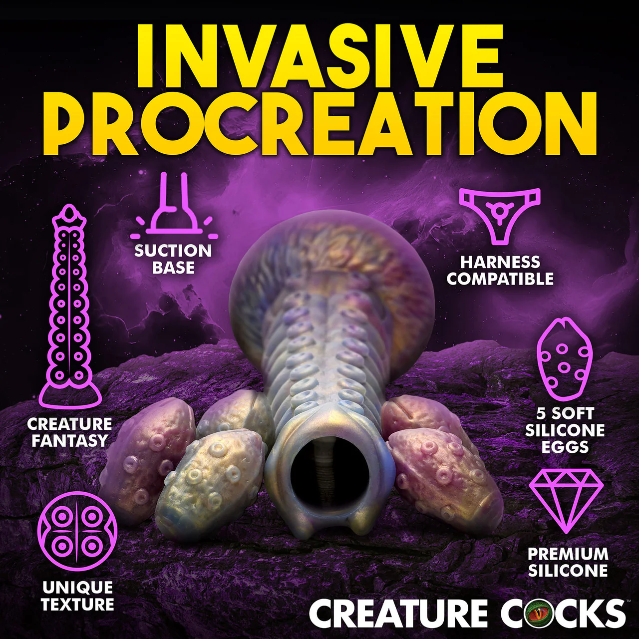 Deep Invader Tentacle 11.5" Silicone Ovipositor Dildo With Eggs By Creature Cocks - Image 13