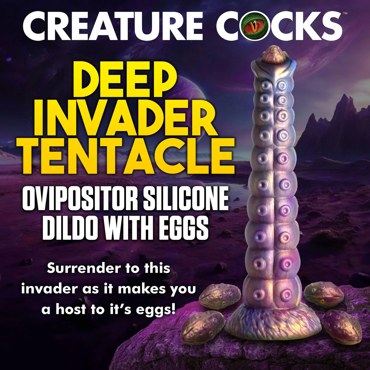 Deep Invader Tentacle 11.5" Silicone Ovipositor Dildo With Eggs By Creature Cocks - Image 17