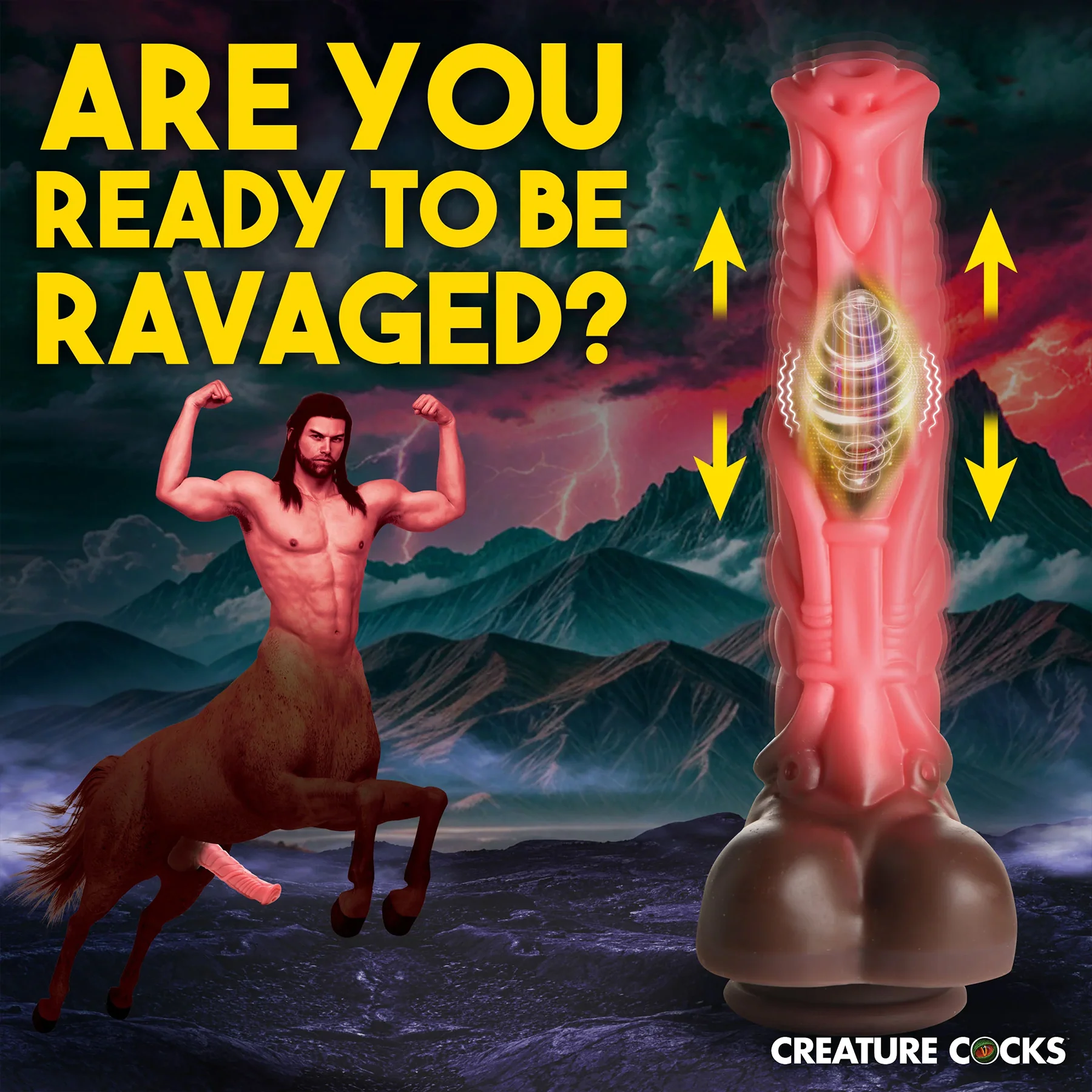 Deluxe Centaur 9.5" Thrusting & Vibrating Silicone Suction Cup Dildo By Creature Cocks - Image 2