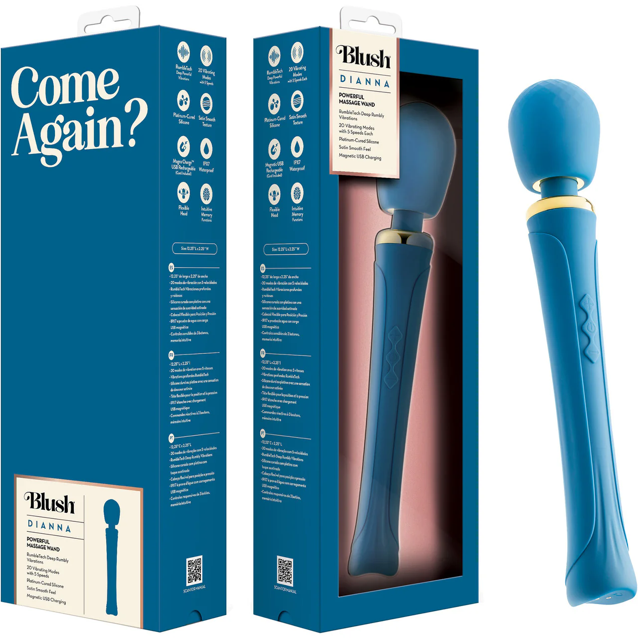 Dianna Rechargeable Waterproof Silicone Wand Style Vibrator By Blush - Teal - Image 11
