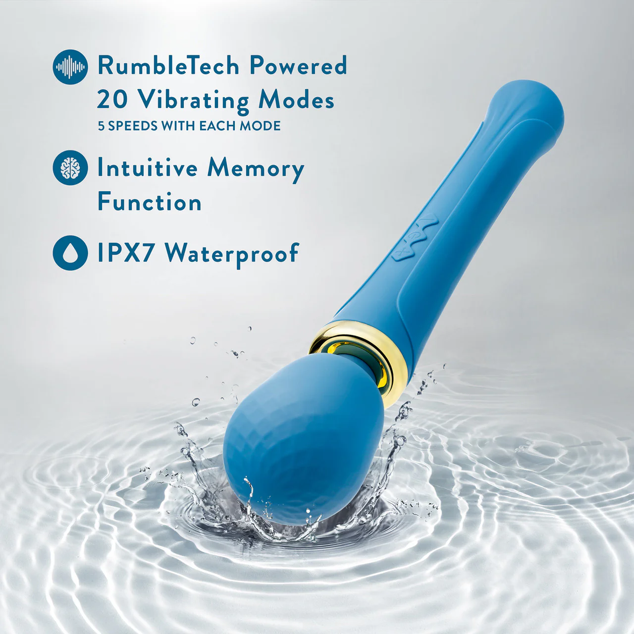 Dianna Rechargeable Waterproof Silicone Wand Style Vibrator By Blush - Teal - Image 8