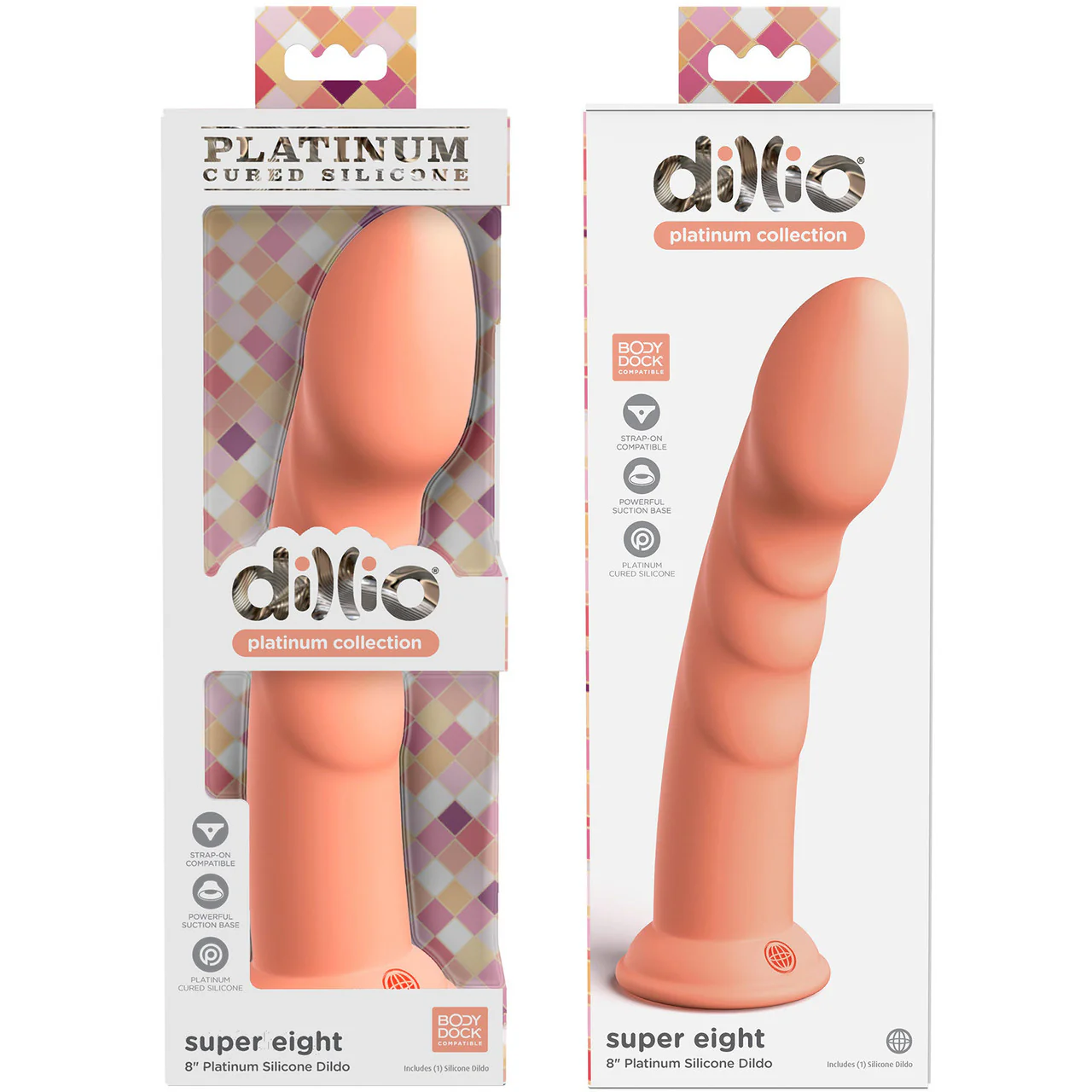 Dillio Platinum Super Eight Silicone 8" Suction Cup Dildo - Peach - Image 4