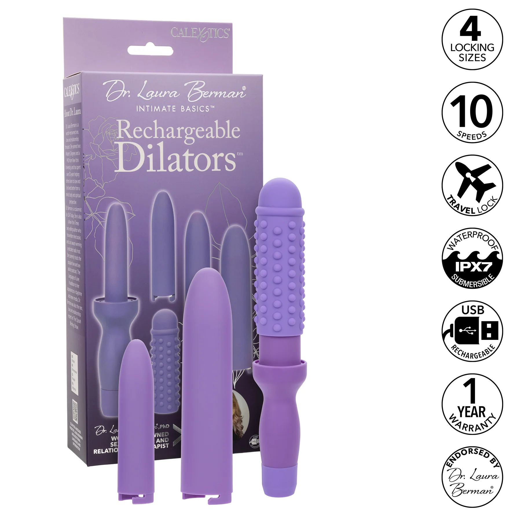 Dr. Laura Berman® Rechargeable Dilators™ Set of 4 Locking Sizes Plus Sleeve - Image 5