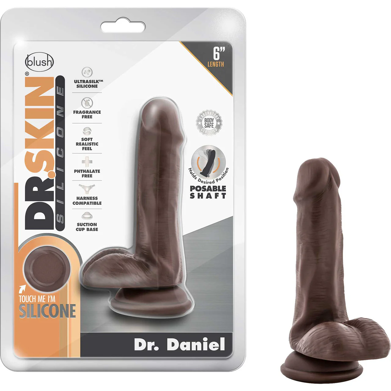 Dr. Skin Dr. Daniel 6 Inch Silicone Suction Cup Dildo by Blush - Chocolate - Image 6