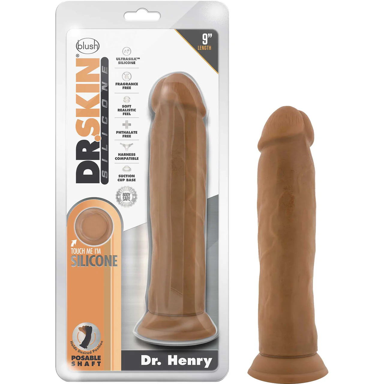 Dr. Skin Dr. Henry 9" Realistic Posable Silicone Dildo With Suction Cup By Blush - Caramel - Image 7
