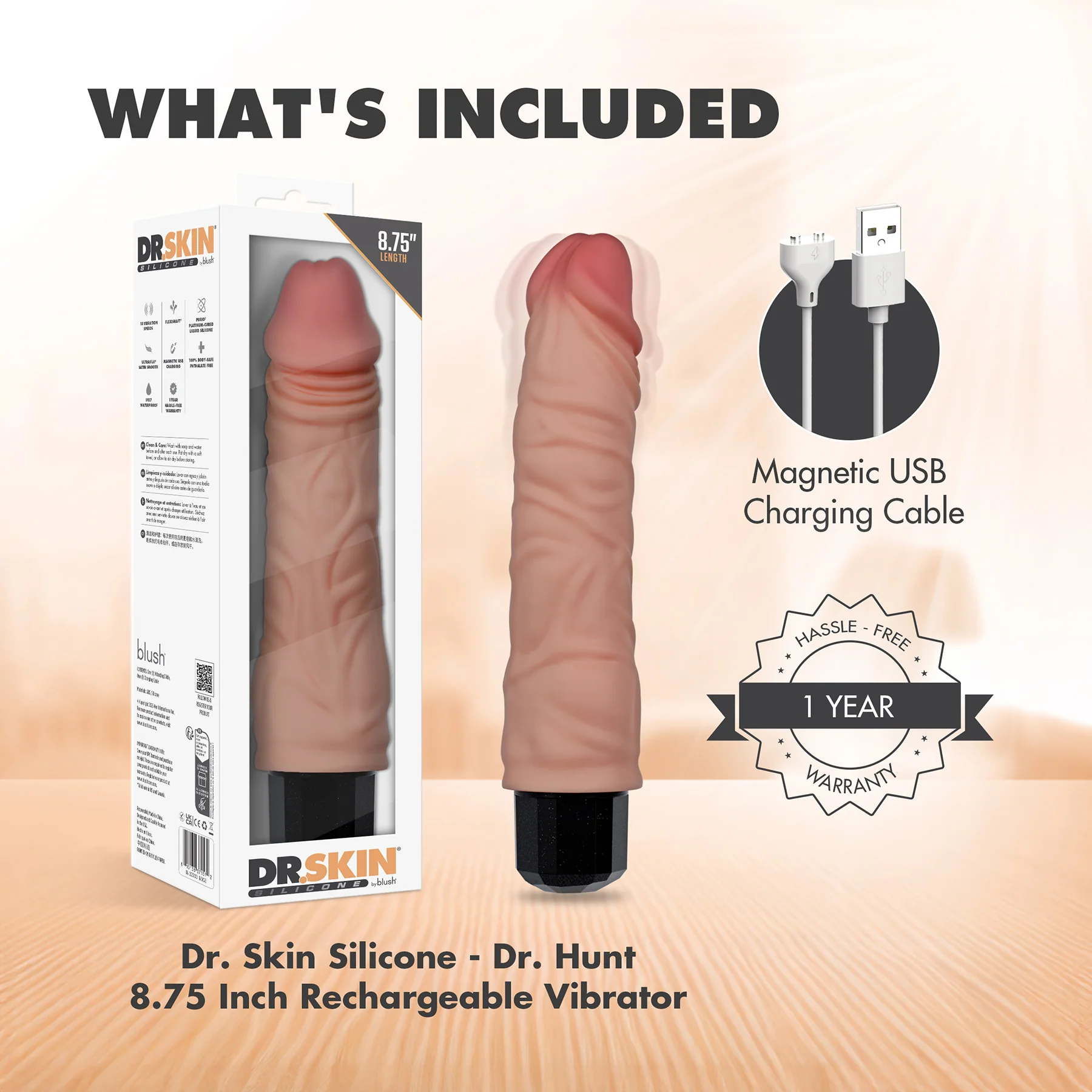 Dr. Skin Silicone Dr. Hunt Waterproof Vibrating 8.75" Dildo By Blush - Image 10