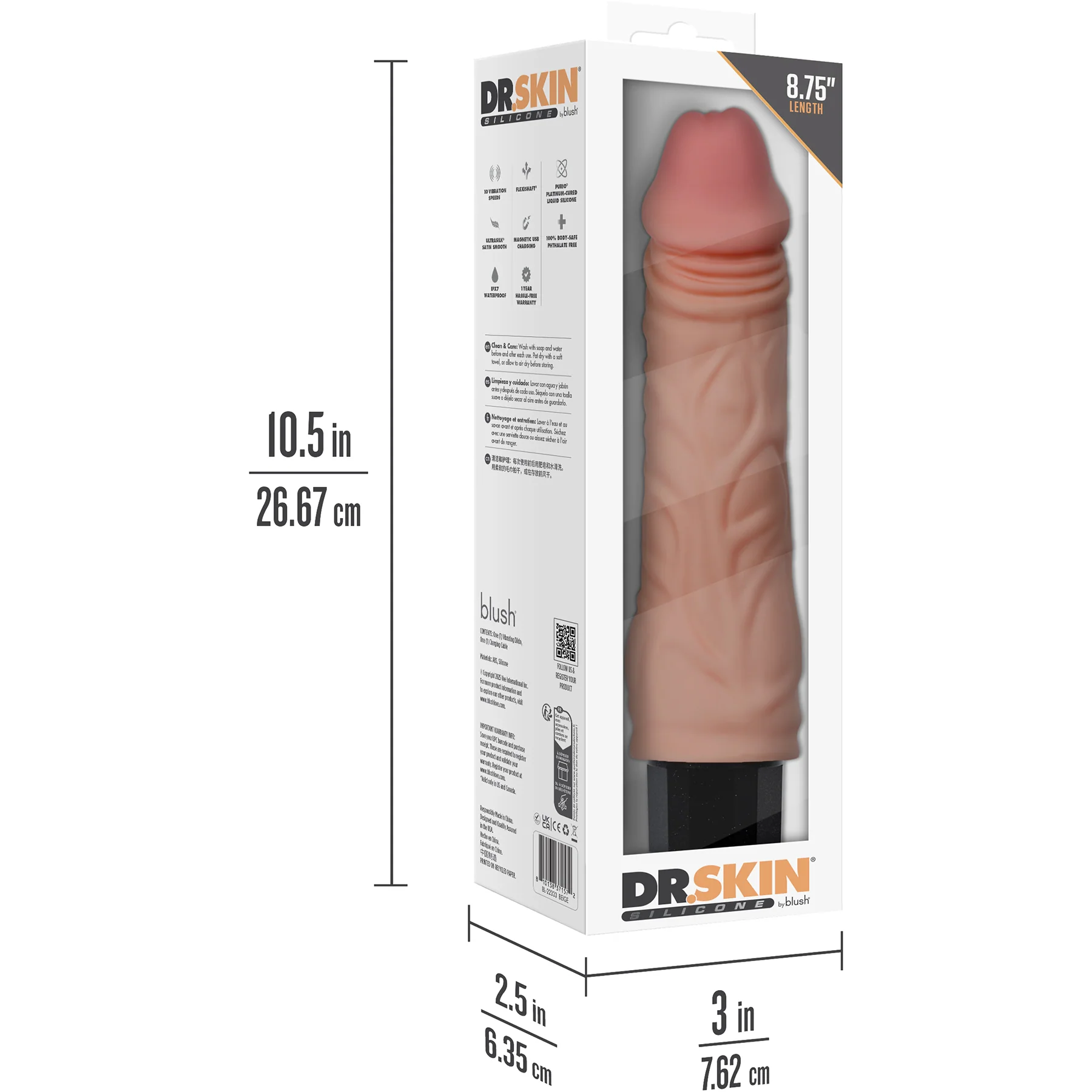 Dr. Skin Silicone Dr. Hunt Waterproof Vibrating 8.75" Dildo By Blush - Image 14