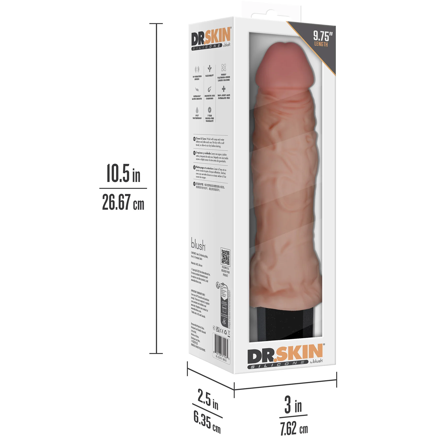 Dr. Skin Silicone Dr. Webber Waterproof Vibrating 9.75" Dildo By Blush - Image 14