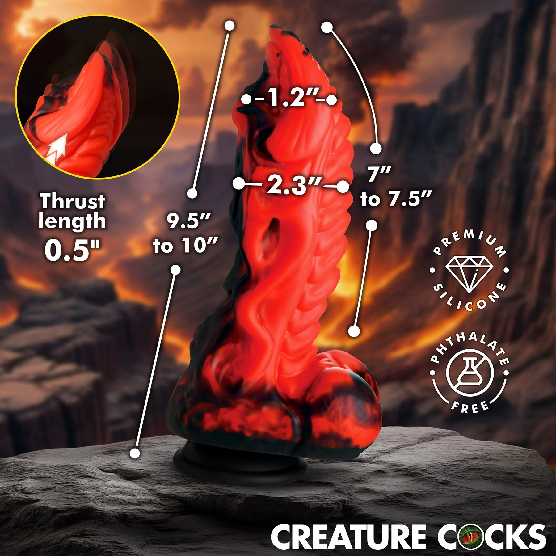 Dragon Thrust 9.5" Thrusting & Vibrating Silicone Suction Cup Dildo With Remote By Creature Cocks - Image 10