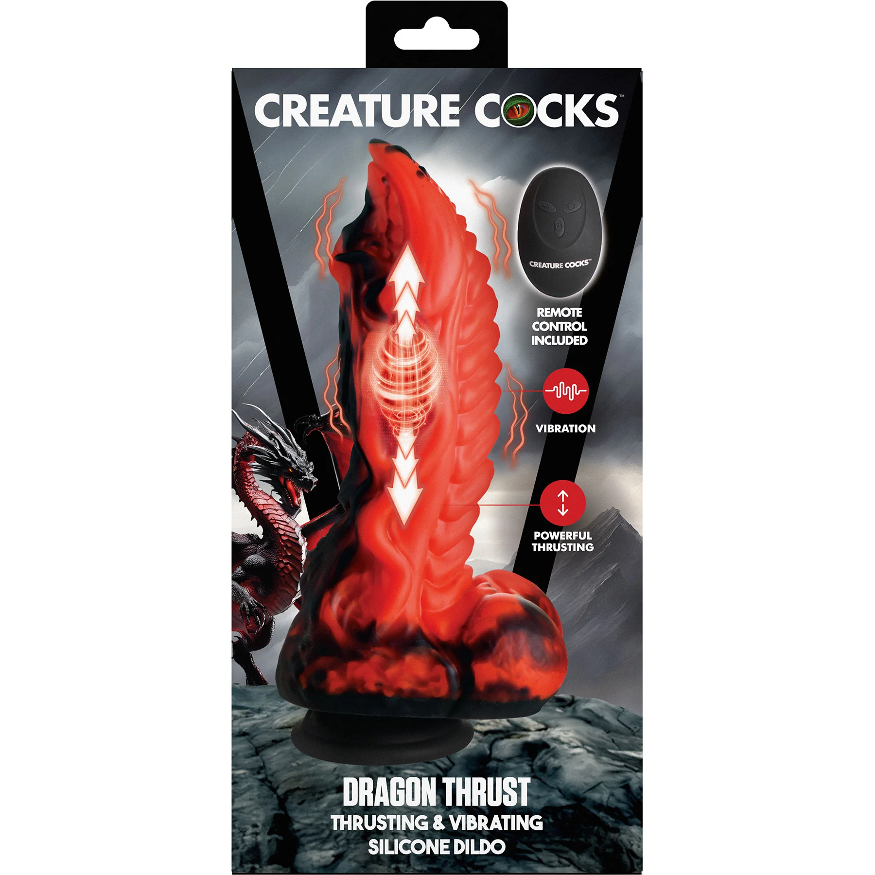 Dragon Thrust 9.5" Thrusting & Vibrating Silicone Suction Cup Dildo With Remote By Creature Cocks - Image 12